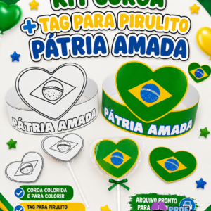 Kit Coroa + Tag para Pirulito Pátria Amada | Semana da Pátria