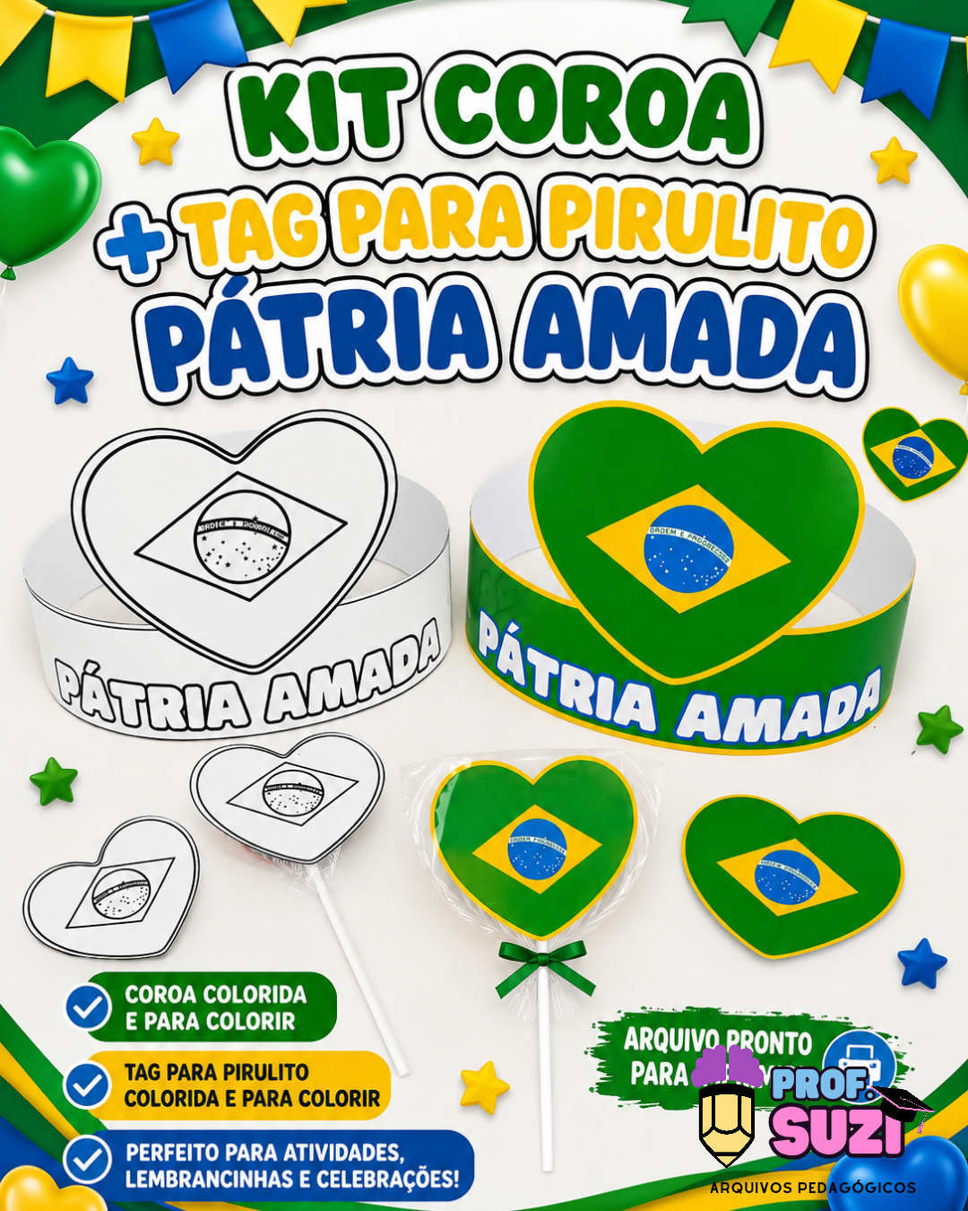 Kit Coroa + Tag para Pirulito Pátria Amada | Semana da Pátria